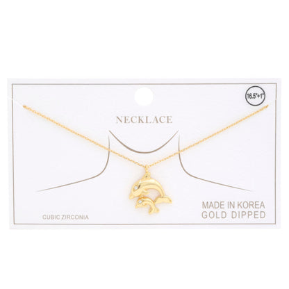 Double Dolphin Charm Gold Dipped Necklace