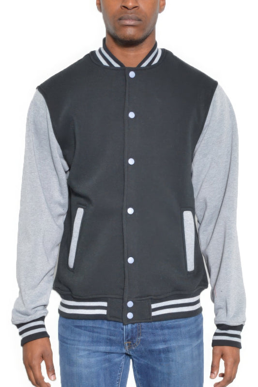 Mens Fleece Snap Button Varsity Jacket